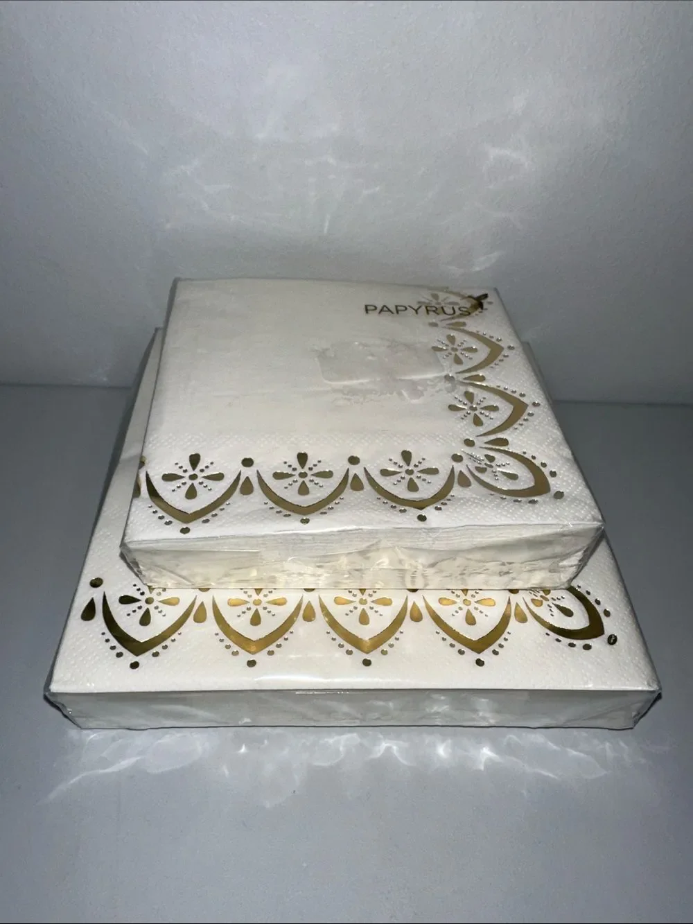 PAPYRUS White Gold Trim Matching Square Cocktail Lunch Napkins 40 pk x 2
